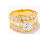 Diamonique Sterling Silver Goldclad Round & Baguette CZ Bridal Ring Size 8